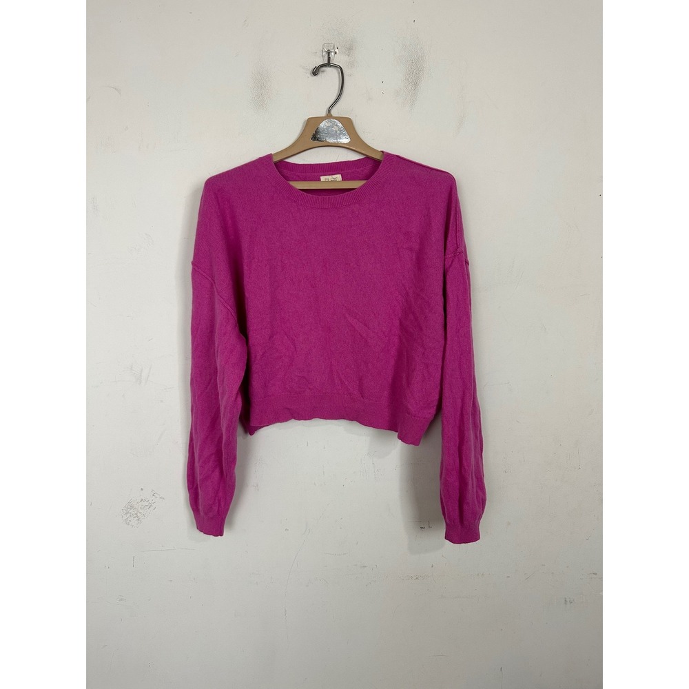 Pilcro Anthropologie Magenta Pink 100% Cashmere Cropped Crew Neck Sweater XL